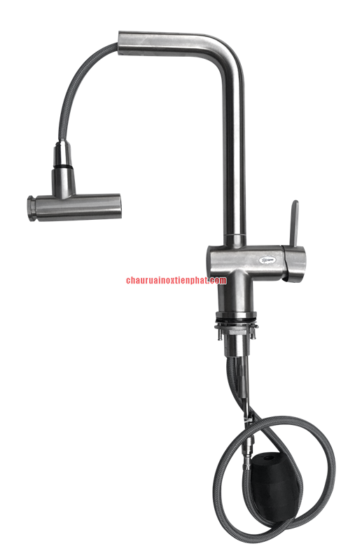 Vòi rửa bát Kagol inox rút nóng lạnh cần vuông